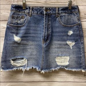 Forever 21 Denim Jean Skirt Distressed Washed Blue Size 28